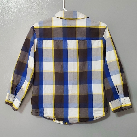 5/$25 Arizona Jean Company Blue Gray Yellow Plaid Long Sleeve Plaid Boys Size 4T - Picture 2 of 3